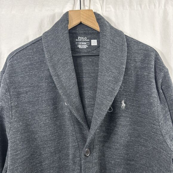 Polo Ralph Lauren Mens Charcoal Double-Knit Shawl Collar Jersey Cardigan Size L - Picture 9 of 10